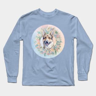 German Shepherd Floral Wreath Long Sleeve T-Shirt